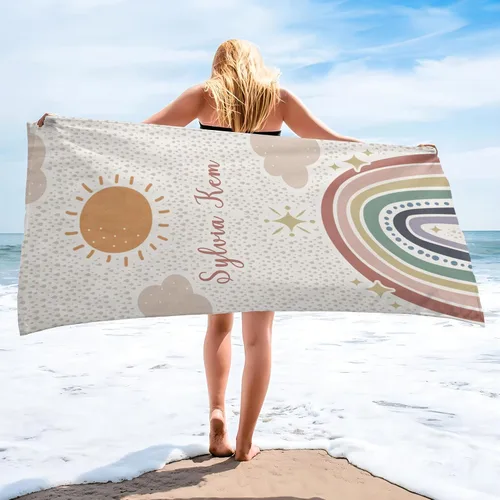 Vista 2 de Toallas de playa personalizadas para niños y adultos, toalla de microfibra personalizada con nombres, secado rápido para piscina y baño, 31 x 71