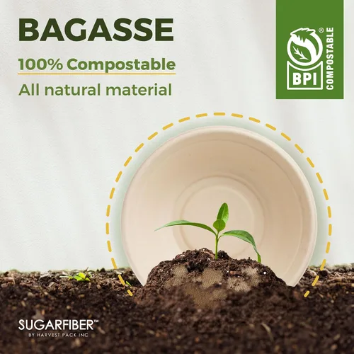 Vista 7 de Harvest Pack GOURMET SHOWCASE - [50 unidades] Cuencos de papel redondos de 12 onzas libres de PFAS - Cuencos de bagazo compostables, resistentes