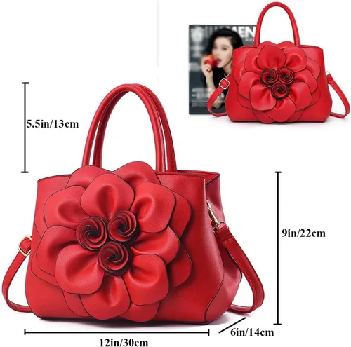 Vista 5 de Cayla Bolsos de mano florales 3D para mujer, bolso de mano con asa superior, de piel sintética, bolso de hombro, bandolera, bolso de noche para mujer