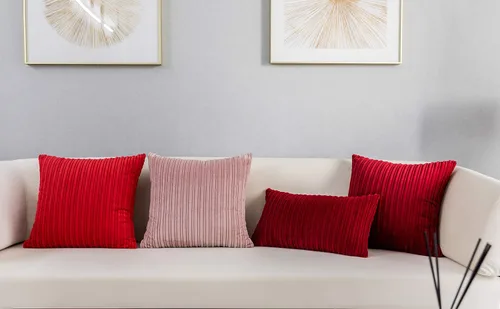 Vista 8 de Kevin Textile - Fundas de almohada de pana a rayas de 16 x 16 pulgadas, paquete de 2, color rosa bebé