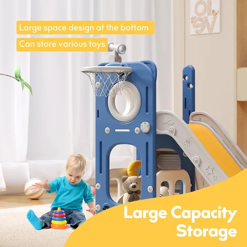 Vista 6 de 6 in 1 Toddler Playset with Slide,Toddler Slide,Slide for Kids with Basketball Hoop,Ball,Ring Toss,Kids Slide Toddler Playground Toddler Slide