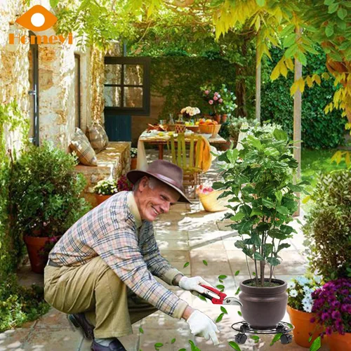 Vista 4 de Organizador para plantas con ruedas de hierro de metal resistente, soporte grande para plantas en maceta, para interiores y exteriores, jardín