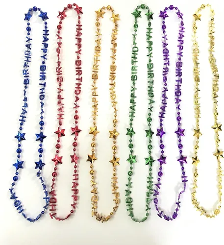 Vista 3 de 12 piezas de collar de cuentas de feliz cumpleaños suministros de regalo para fiesta
