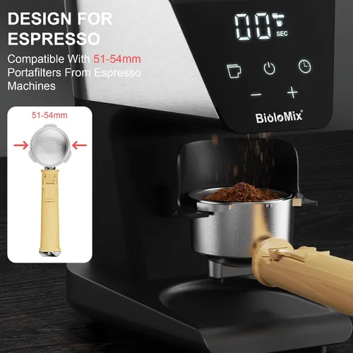 Vista 11 de BioloMix Molinillo de café eléctrico, molinillo cónico de rebabas
