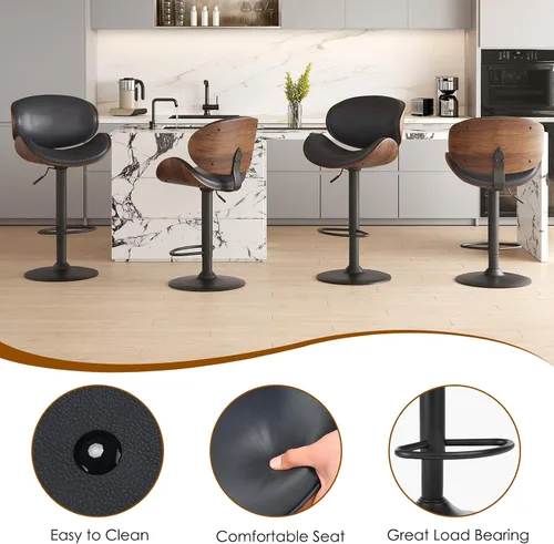 Vista 6 de Soohow Juego de 2 taburetes de bar ajustables, ergonómicos y modernos con respaldo para isla de cocina, taburete de bar de piel sintética