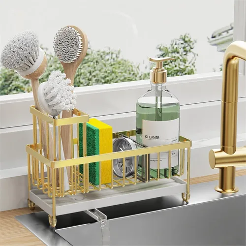 Vista 13 de Cisily Soporte de esponja negro extra grande para fregadero de cocina, organizador de fregadero con soporte alto para cepillos, organizadores