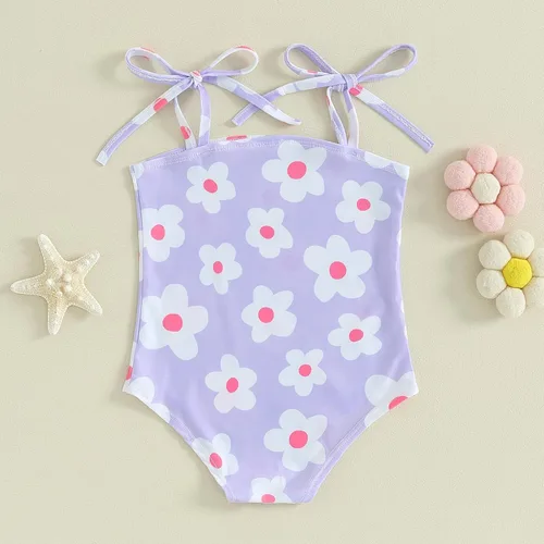 Vista 5 de Traje de baño de una pieza para bebé niña, traje de baño floral sin mangas para verano, ropa de playa
