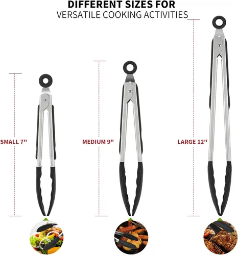 Vista 3 de U-Taste Juego de tazas y cucharas medidoras de acero inoxidable 18/8 y juego de pinzas de cocina de alta resistencia al calor de 600ºF (negro)