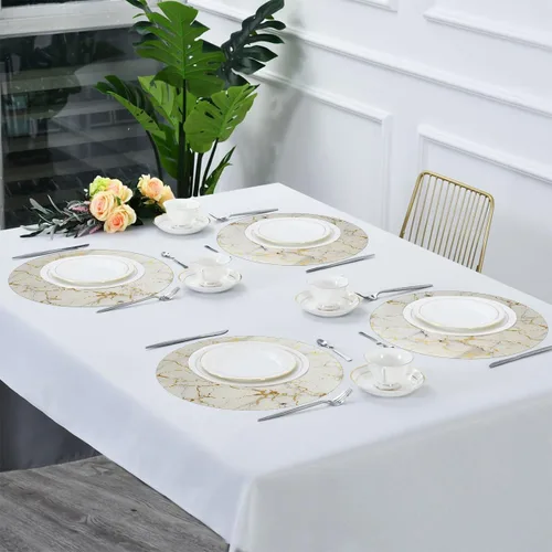 Vista 5 de Marble Print Gold Texture Round Place Mats Set of 1, Heat Resistant Washable Placemats Polyester Round Table Mats for Kitchen Home Decor Holiday