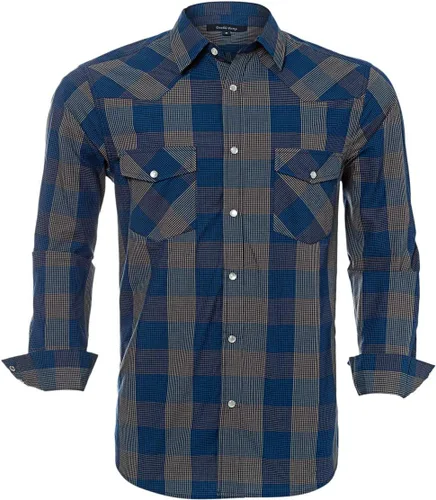 Vista 14 de Men's Western Cowboy Shirts-Long Sleeve Snap Button Plaid Shirt, Regular Fit Cotton Casual Shirt