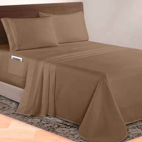 Vista 9 de Elegant Comfort Lujoso juego de sábanas de microfibra de alta calidad 1500 hoteleras bordadas de tres líneas más suaves de 4 piezas, resistente a