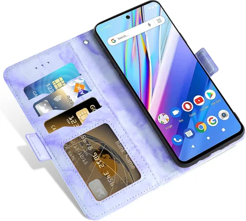 Vista 4 de Asuwish Funda de teléfono para BLU G91 Pro con protector de pantalla de vidrio templado y funda de cartera de mármol, soporte de ranura
