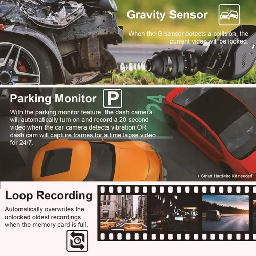 Vista 6 de rexing V1 2.4" LCD FHD 1080p 170 cámara grabadora gran angular para tablero Cámara para tablero con grabación de bucle G-Sensor, WDR