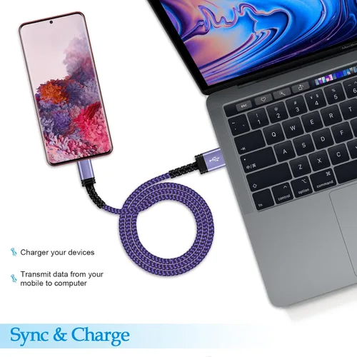 Vista 6 de Cable de carga USB tipo C, [2 unidades de 6 pies], cable de carga rápida USB C para Samsung Galaxy S24/A54/A34/A14/S23Ultra/S21 Fe, Z Fold 5/4, Z