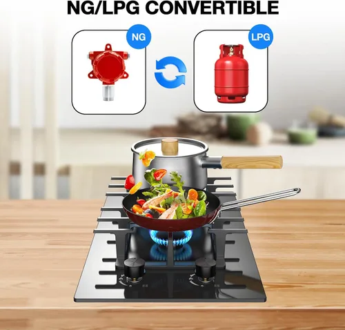 Vista 6 de Estufa de Gas de 2 Quemadores Tope de Cocina de Propano, Tope de Cocina de Gas de Vidrio Templado de 12 Pulgadas Quemador de Gas de Acero Inoxidable
