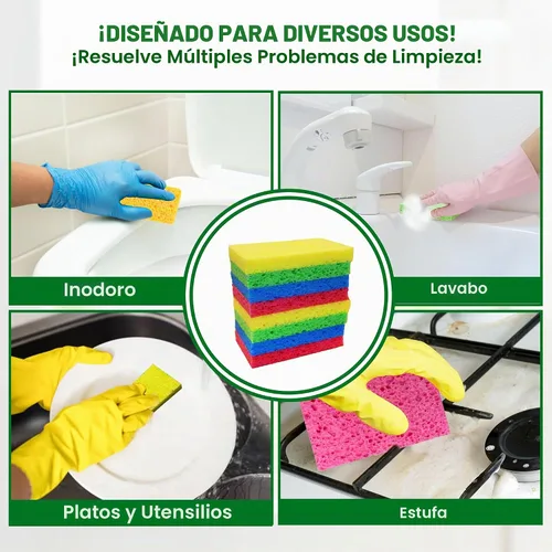 Vista 5 de Esponjas de celulosa – Paquete de 24 esponjas multicolor comprimidas naturales para cocina – A base de plantas, biodegradables, antiarañazos, secado