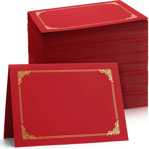 Vista 8 de Fainne 80 soportes para certificados para diplomas, portadocumentos para certificados, carpetas de certificados con borde de lámina dorada para Verde