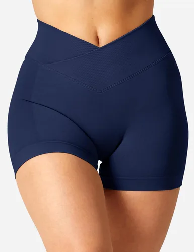 Vista 5 de YEOREO - Pantalones cortos de entrenamiento Scrunch Butt para mujer, 3.5 pulgadas, sin costuras, cintura cruzada en forma de V, para hacer deportes