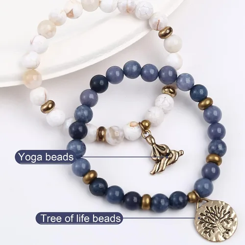 Vista 5 de Pulsera de piedras preciosas naturales para curación, yoga, cuentas para mujer, árbol de la vida, chakra, jaspe y ágata tibetana