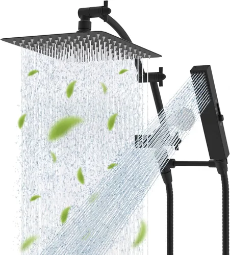 Vista 18 de Hibbent Cabezal de ducha de lluvia de 8 pulgadas de metal completo Certificado CUPC, Combo de cabezal de ducha doble, varita de ducha manual de alta