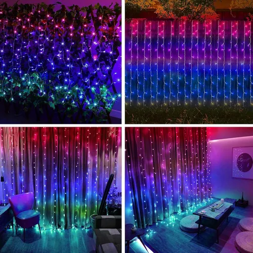 Vista 2 de 300 luces LED solares para cortina, para interiores y exteriores, luces solares de Navidad, para ventana de hadas, impermeables, parpadeantes, 8