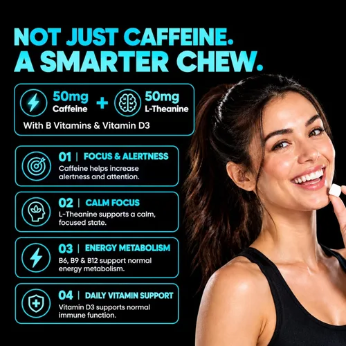Vista 3 de DC24 DAILYCARE - Goma de mascar energética con cafeína, 50 mg de cafeína
