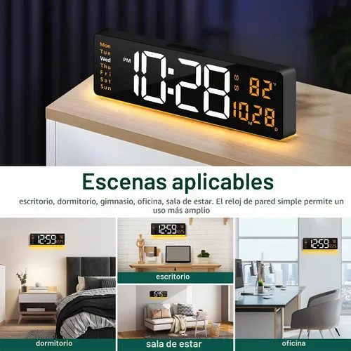 Vista 7 de LEIKE Reloj de pared digital grande de 16 pulgadas, control remoto, 2 alarmas, pantalla LED, DST automático, reloj de luz nocturna moderno de Reloj