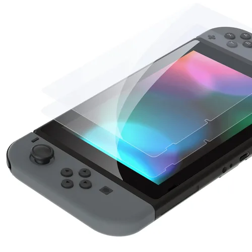 Vista 11 de eXtremeRate 2 Pack Black Border Transparent HD Clear Saver Protector Film, Tempered Glass Screen Protector for Nintendo Switch