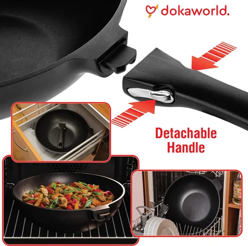 Vista 3 de Wok antiadherente de aluminio de 12 pulgadas, compatible con inducción, ligero