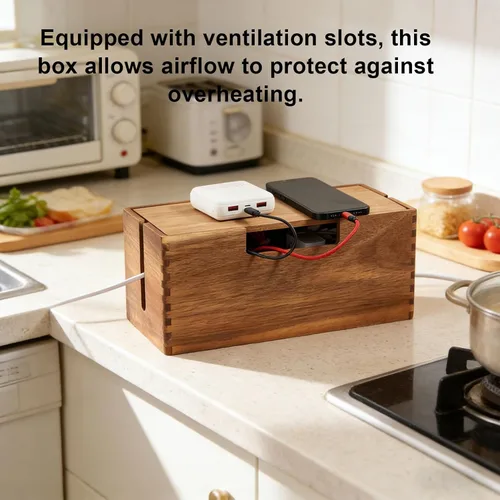 Vista 6 de Yosoo Health Gear Wood Cable Management Box, Premium Wooden Cord Hider Organizer for Power Strip and TV Wires, with Simple Design for Desk Floor