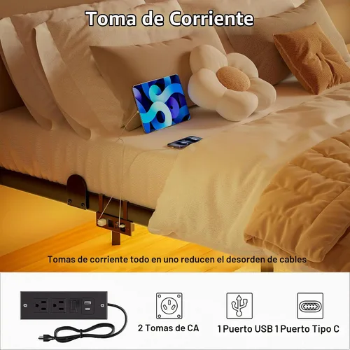 Vista 6 de LUKIROYAL Marco de cama flotante tamaño completo con luces LED inteligentes y estación de carga - Marco de cama LED moderno con luces, fácil