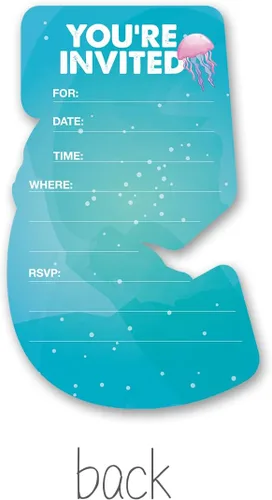 Vista 2 de Lindas invitaciones de sirena con sobres, juego de 20 invitaciones mágicas de sirena de cinco formas, invitaciones para fiesta de quinto cumpleaños