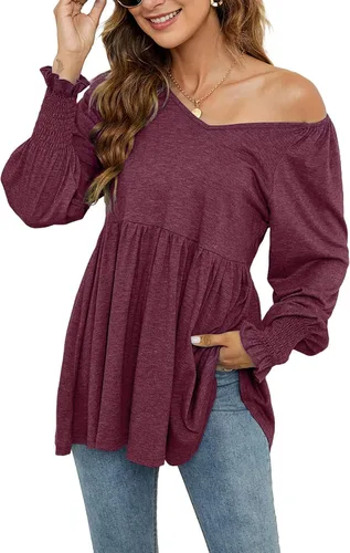 Vista 4 de Fragarn Camiseta casual de manga larga con cuello en V para mujer
