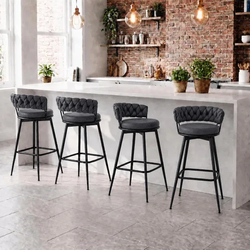 Vista 23 de Juego de 2 taburetes de bar tapizados para encimera de cocina, color beige