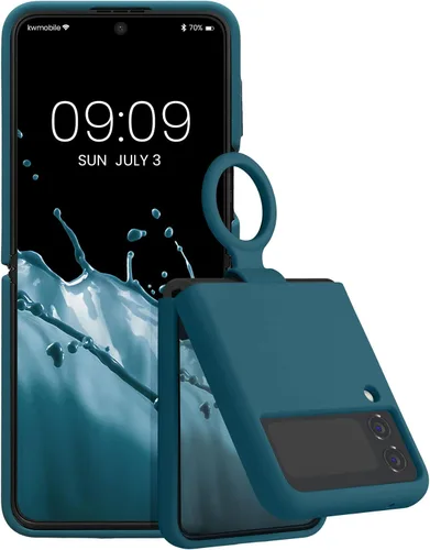 Vista 11 de kwmobile Funda compatible con Samsung Galaxy Z Flip4 - Funda suave con acabado de silicona y bucle de anillo de dedo - Rosa oscuro