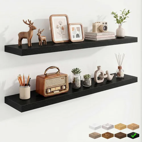 Vista 62 de Marsmiles 12in Depth Floating Shelves, 12x12x1.4, Rustic Brown, Set of 3 Marrón rústico