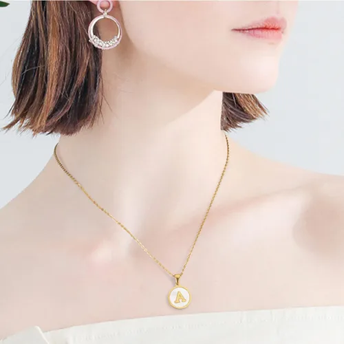 Vista 3 de Initial Necklaces for Women,18K Gold Silver Rose Gold Shell Letter Necklaces for Girls,Coin Pendants Stainless Steel Layered Initial necklace Jewelry