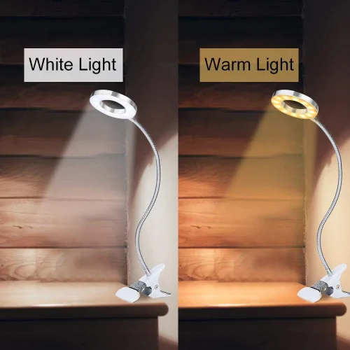 Vista 5 de Luz LED de lectura, lámpara de maquillaje, carga USB, ajustable, salón de belleza, luces LED de escritorio con clip para cejas, labios, extensión