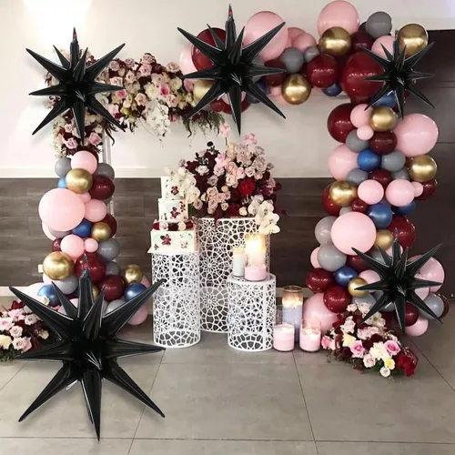 Vista 3 de Globos de estrella negra, 7 unidades, globos de aluminio de una sola pieza de 27 pulgadas para cumpleaños, bodas, despedidas de soltera