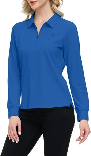 Vista 17 de JINSHI Polo de golf para mujer, de manga larga, con cremallera, deportiva, de secado rápido, atlética, casual, ajustada