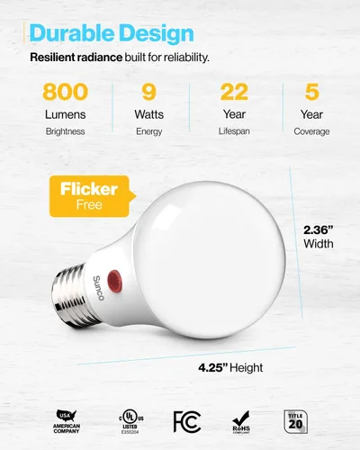 Vista 5 de Sunco - Paquete de 10 bombillas LED para exteriores del atardecer al amanecer A19, fotocélula automática para iluminación exterior, 800 LM, 9 W