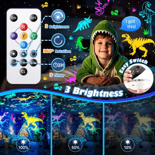Vista 6 de PIKOY Juguetes de dinosaurio para niños de 3 a 5 años, regalos de Pascua para niños, juguetes de luz nocturna, proyector de luz nocturna, huevos