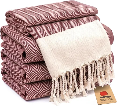 Vista 11 de Bazaar Anatolia Toallas de mano – Juego de 4 39 x 19 pulgadas – Toalla de mano turca a rayas para baño, 100% algodón, cocina, cara, cabello, té