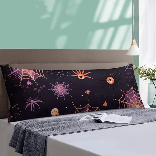 Vista 4 de Funda de almohada corporal de Halloween, Acción de Gracias, larga, arañas en telas, Halloween, lavable a máquina con cremallera, funda de almohada