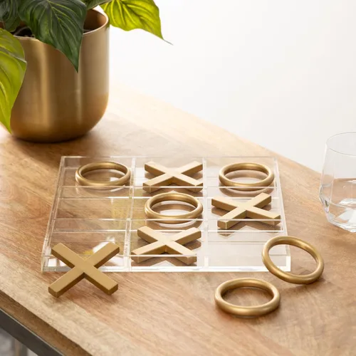 Vista 3 de Deco 79 Juego de metal Tic Tac Toe con piezas doradas, 12 x 1 x 12 pulgadas