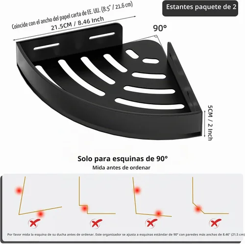 Vista 3 de Wisfame Carrito de Ducha Esquinero Negro - Estante de Ducha Triangular de Aluminio Resistente al Óxido - Instalación Sin Taladro y Con Taladro - 2