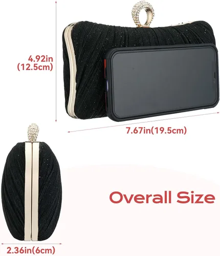 Vista 7 de Simcat Bolso de mano dorado para mujer, bolso de noche con purpurina, plisado, para mujer, formal, novia, boda, baile de graduación