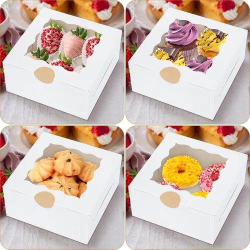 Vista 4 de 60 cajas de panadería con ventana, 6 x 6 x 3 pulgadas, cajas blancas para galletas y pastelería para productos horneados