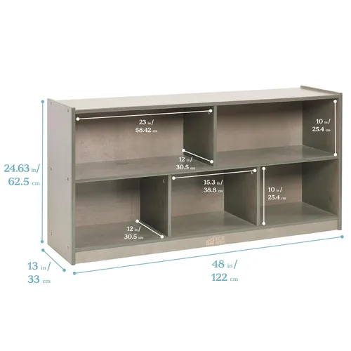 Vista 3 de ECR4Kids Gabinete de almacenamiento móvil de 5 compartimentos, para niños pequeños, mobiliario para aulas, Gris lavado