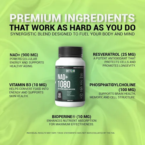 Vista 5 de Suplemento liposomal NAD+ de 900 mg — Resveratrol, B12, fosfatidilcolina y bioperina 60 cápsulas veganas Energía celular, enfoque